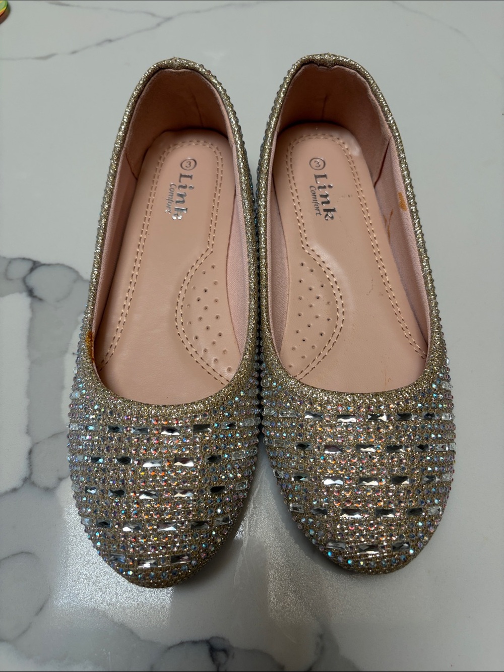 Link Girls' Glitter Rhinestone Ballet Flats - Silver/Gold